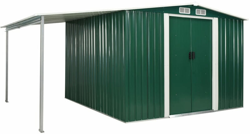 VIDAXL Cobertizo jardin puertas correderas acero verde 386x259x178 cm VIDAXL Cobertizo jardin puertas correderas acero verde 386x259x178 cm
