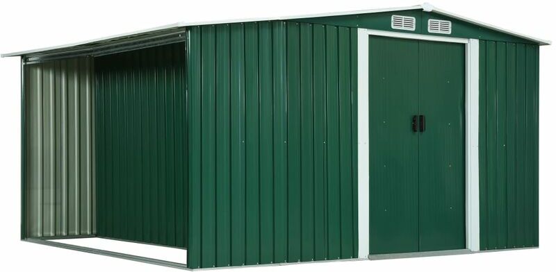 ASUPERMALL Cobertizo jardin puertas correderas acero verde 329,5x312x178cm(no se