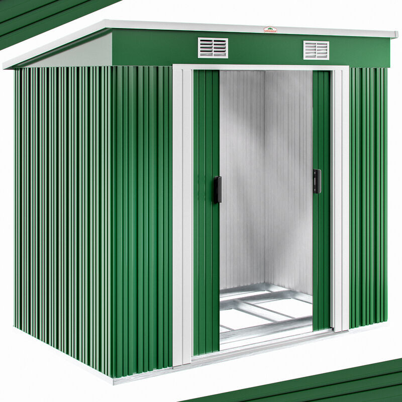 GARDEBRUK Deuba Cobertizo de metal Verde 2m² con base caseta de jardín