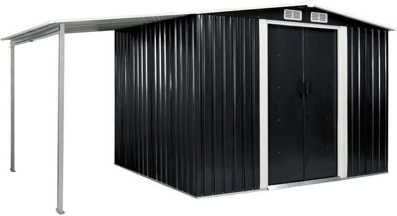 HOMMOO Cobertizo jardín puertas correderas acero gris 386x205x178 cm - Hommoo HOMMOO Cobertizo jardín puertas correderas acero gris 386x205x178 cm - Hommoo