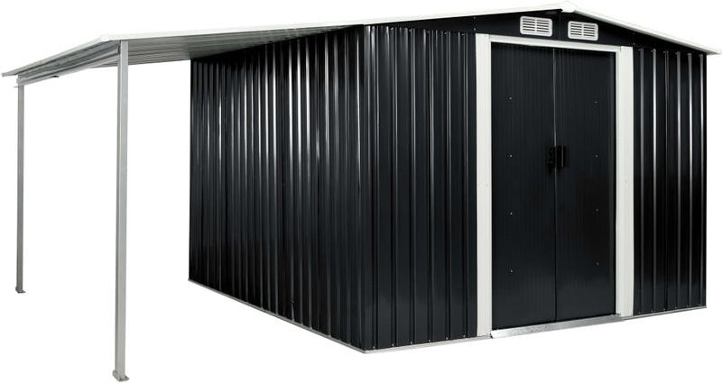 HOMMOO Cobertizo jardín puertas correderas acero gris 386x259x178 cm - Hommoo HOMMOO Cobertizo jardín puertas correderas acero gris 386x259x178 cm - Hommoo
