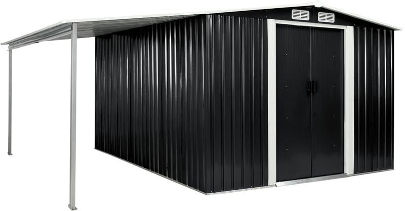 HOMMOO Cobertizo jardín puertas correderas acero gris 386x312x178 cm - Hommoo HOMMOO Cobertizo jardín puertas correderas acero gris 386x312x178 cm - Hommoo