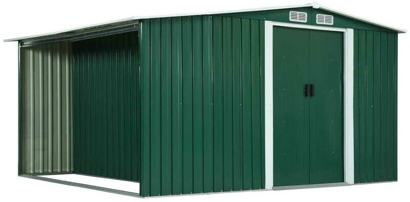 HOMMOO Cobertizo jardín puertas correderas acero verde 329,5x312x178cm - Hommoo HOMMOO Cobertizo jardín puertas correderas acero verde 329,5x312x178cm - Hommoo