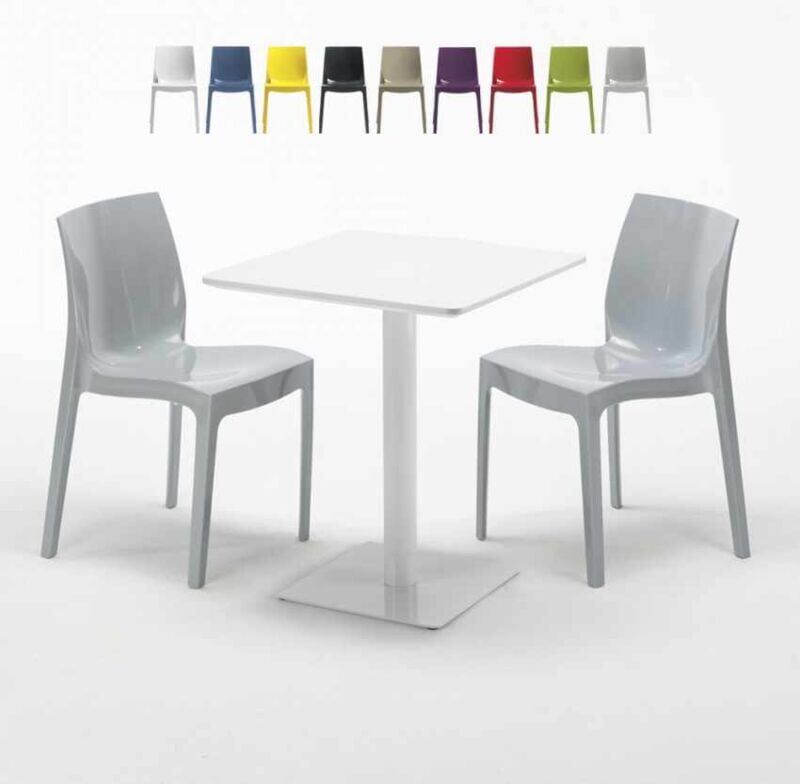 GRAND SOLEIL Mesa Cuadrada Blanca 60x60 cm con 2 Sillas De Colores Ice Lemon   Gris GRAND SOLEIL Mesa Cuadrada Blanca 60x60 cm con 2 Sillas De Colores Ice Lemon   Gris