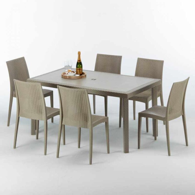 GRAND SOLEIL Mesa Rectangular Beige 150x90 cm y 6 Sillas De Colores Marion   Bistrot GRAND SOLEIL Mesa Rectangular Beige 150x90 cm y 6 Sillas De Colores Marion   Bistrot