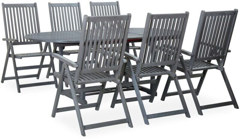 VIDAXL Set de comedor de jardín 7 piezas madera maciza de acacia gris - Grigio VIDAXL Set de comedor de jardín 7 piezas madera maciza de acacia gris - Grigio