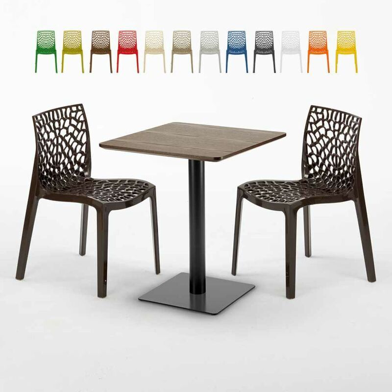 GRAND SOLEIL Mesa Cuadrada 60x60 cm Pedestal Negro y Tablero de Madera con 2 Sillas GRAND SOLEIL Mesa Cuadrada 60x60 cm Pedestal Negro y Tablero de Madera con 2 Sillas