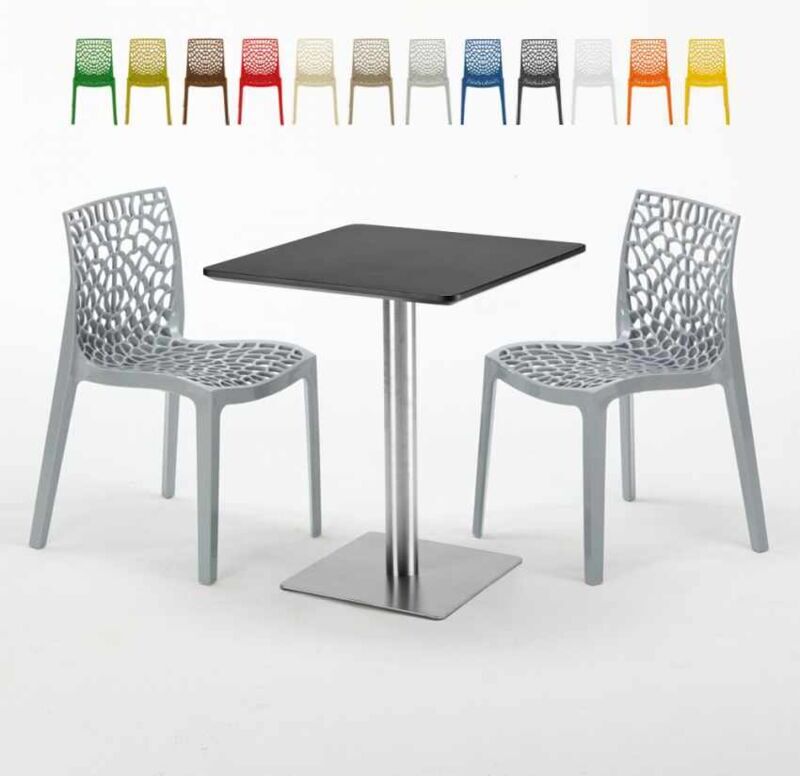 GRAND SOLEIL Mesa Cuadrada 60x60 cm Base de Acero y Tablero Negro con 2 Sillas De GRAND SOLEIL Mesa Cuadrada 60x60 cm Base de Acero y Tablero Negro con 2 Sillas De