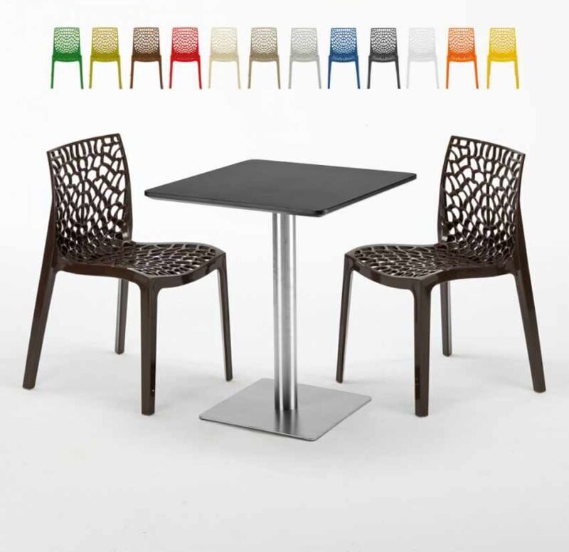 GRAND SOLEIL Mesa Cuadrada 60x60 cm Base de Acero y Tablero Negro con 2 Sillas De GRAND SOLEIL Mesa Cuadrada 60x60 cm Base de Acero y Tablero Negro con 2 Sillas De