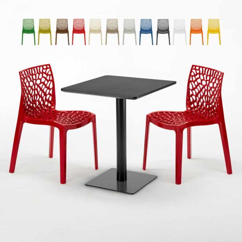GRAND SOLEIL Mesa Cuadrada Negra 60x60 cm con 2 Sillas De Colores Gruvyer Licorice GRAND SOLEIL Mesa Cuadrada Negra 60x60 cm con 2 Sillas De Colores Gruvyer Licorice