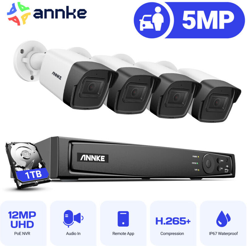 ANNKE 8CH Sistema de seguridad de red Super HD PoE 5MP 4 Cámaras Estilo A