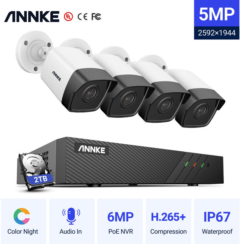 ANNKE 8CH Sistema de seguridad de red Super HD PoE 5MP 4 Cámaras Estilo A