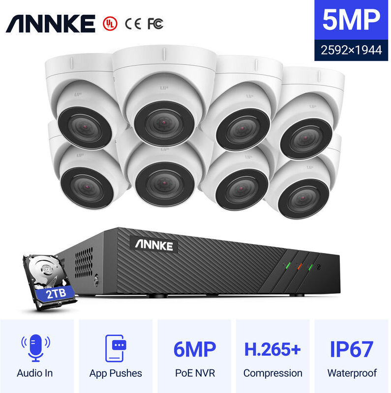 ANNKE 8CH Sistema de seguridad de red Super HD PoE 5MP 8 Cámaras Estilo B ANNKE 8CH Sistema de seguridad de red Super HD PoE 5MP 8 Cámaras Estilo B