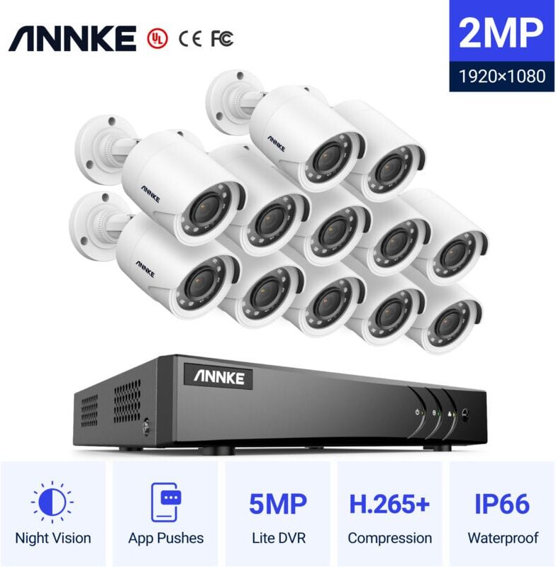 ANNKE Kit cámara de vigilancia 16CH 5 en 1 DVR 3MP grabadora + 12 cámara bala ANNKE Kit cámara de vigilancia 16CH 5 en 1 DVR 3MP grabadora + 12 cámara bala