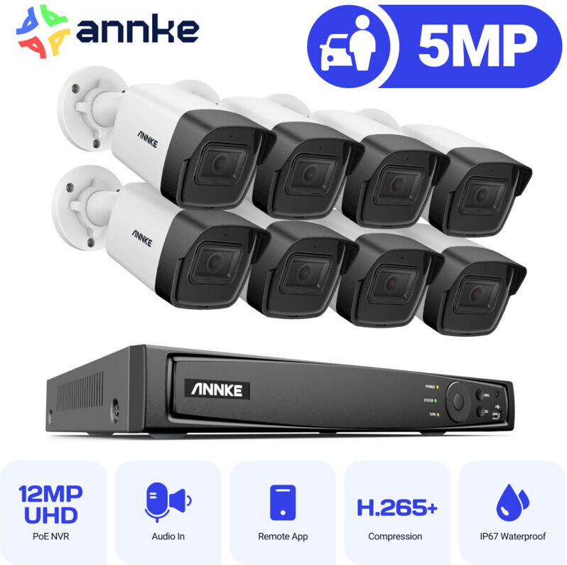 ANNKE Sistema de seguridad de red 8CH Super HD PoE 5MP 8 cámaras estilo A