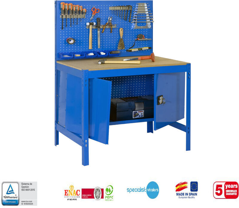 Simonrack - BANCO DE TRABAJO BT2 LOCKER 1200 AZUL/MADERA 1445x1210x610mm Simonrack - BANCO DE TRABAJO BT2 LOCKER 1200 AZUL/MADERA 1445x1210x610mm