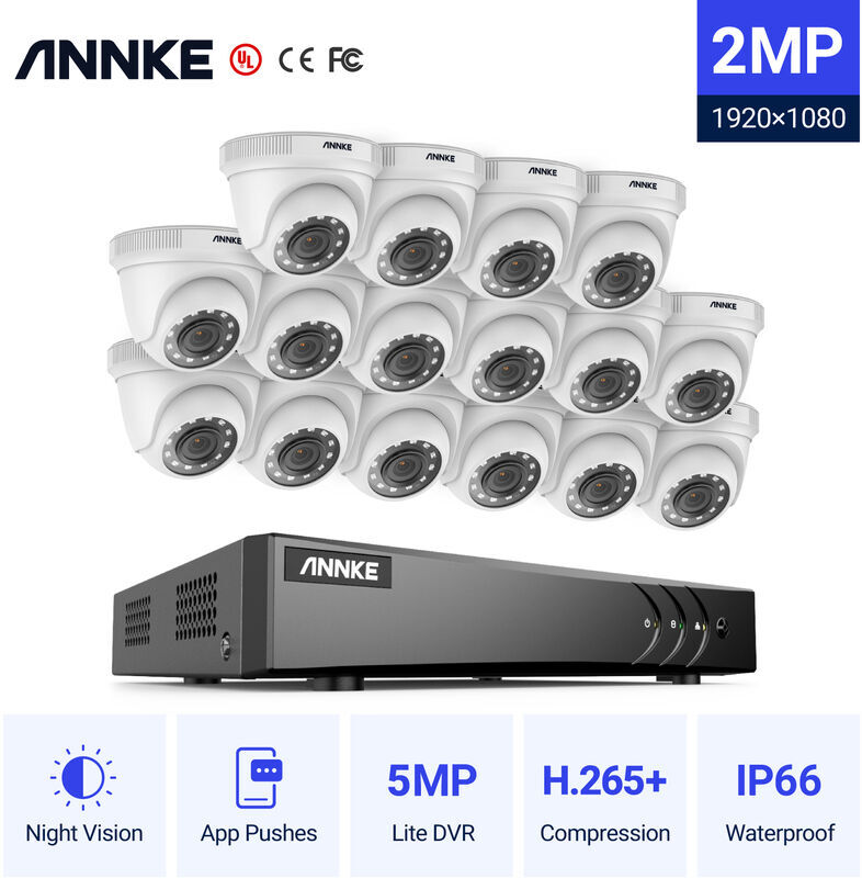 ANNKE Kit cámara de vigilancia 16CH 5 en 1 DVR 3MP grabadora + 16 cámara domo