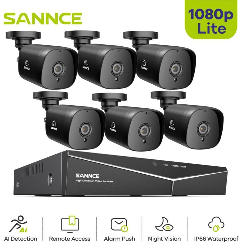 SANNCE Sistema de seguridad de video en el hogar 1080P con 1080N DVR con 6 SANNCE Sistema de seguridad de video en el hogar 1080P con 1080N DVR con 6