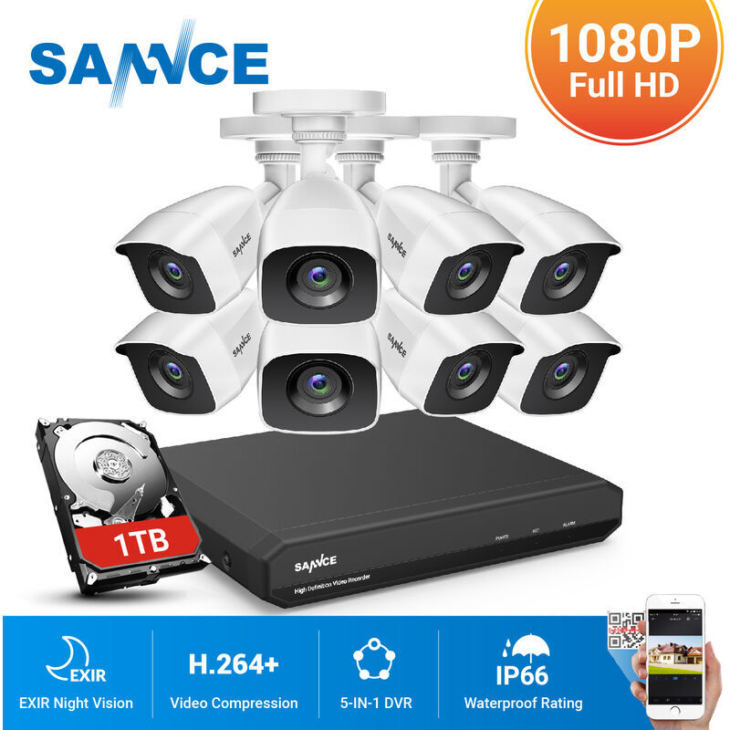 SANNCE Sistema de seguridad de video en el hogar 720P con 1080N DVR con 8 SANNCE Sistema de seguridad de video en el hogar 720P con 1080N DVR con 8