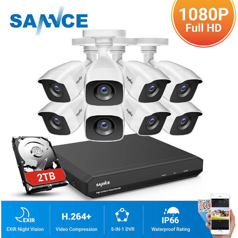 SANNCE Sistema de seguridad de video en el hogar 720P con 1080N DVR con 8 SANNCE Sistema de seguridad de video en el hogar 720P con 1080N DVR con 8