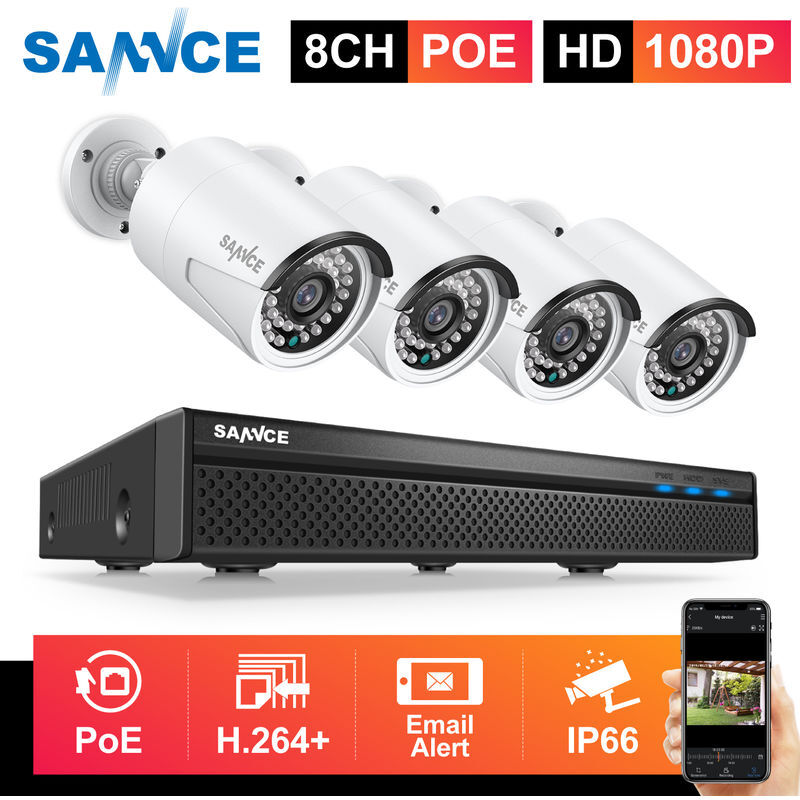SANNCE Sistema de seguridad de video en red PoE 1080P FHD, vigilancia NVR 8CH