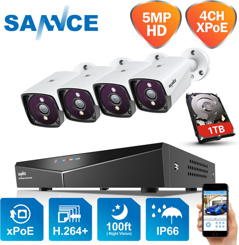 SANNCE Sistema de seguridad de video en red XPoE 5MP de 4 canales (kit NVR)