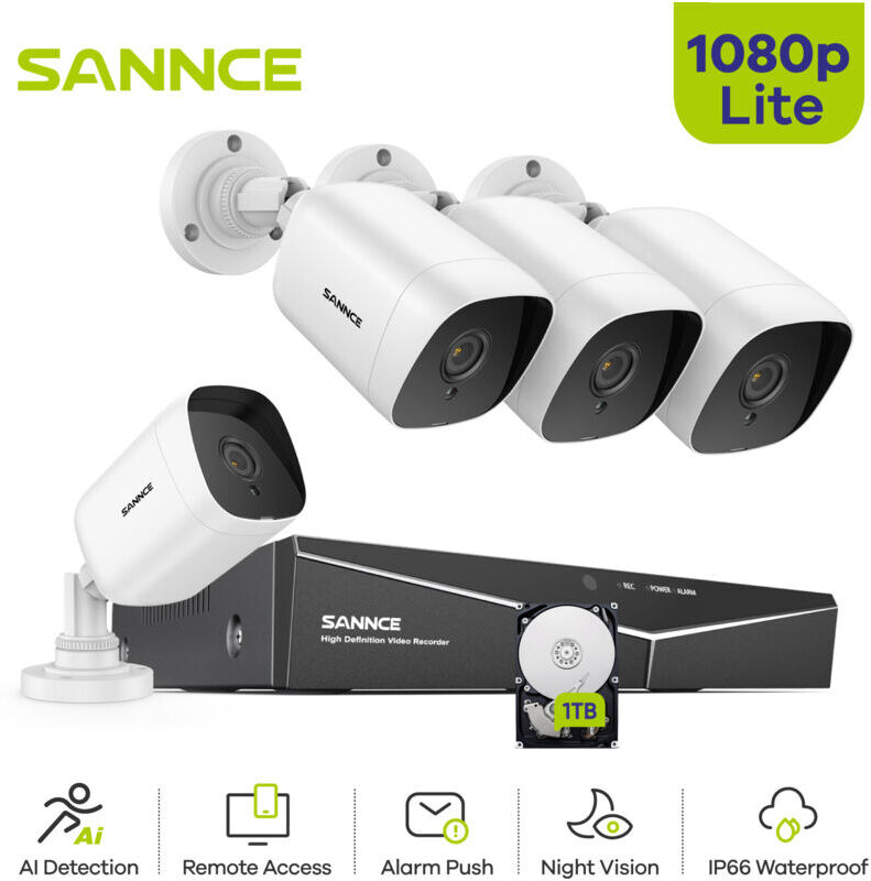 SANNCE video de vigilancia 4CH TVI DVR grabadora + 4 cámara HD 720P exterior SANNCE video de vigilancia 4CH TVI DVR grabadora + 4 cámara HD 720P exterior