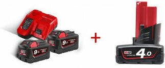 Milwaukee - Kit 2x bateria 18V-9,0Ah, + 1 bateria M12 12V 4.0Ah + 1 Milwaukee - Kit 2x bateria 18V-9,0Ah, + 1 bateria M12 12V 4.0Ah + 1