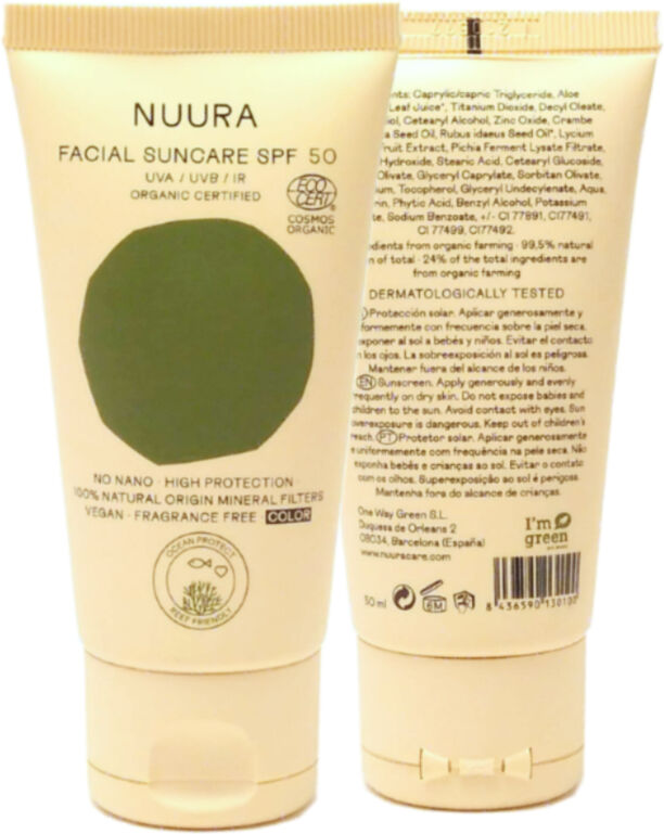 Nuura Crema solar facial FPS 50+ con color