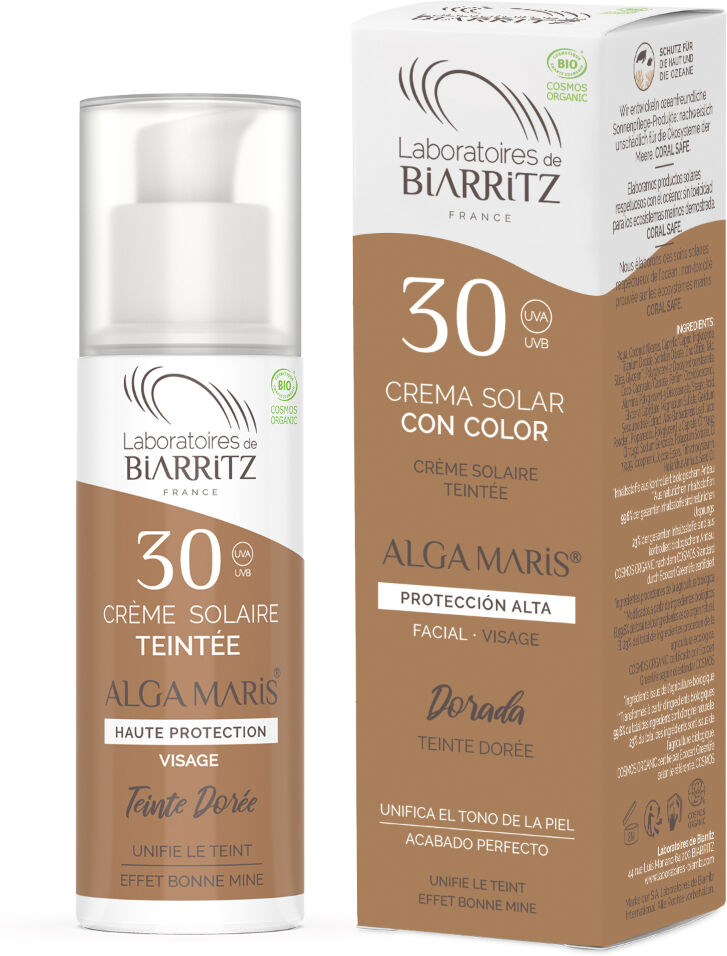 Lab. Biarritz Crema solar facial FPS 30 Alga Maris con color - Dorada