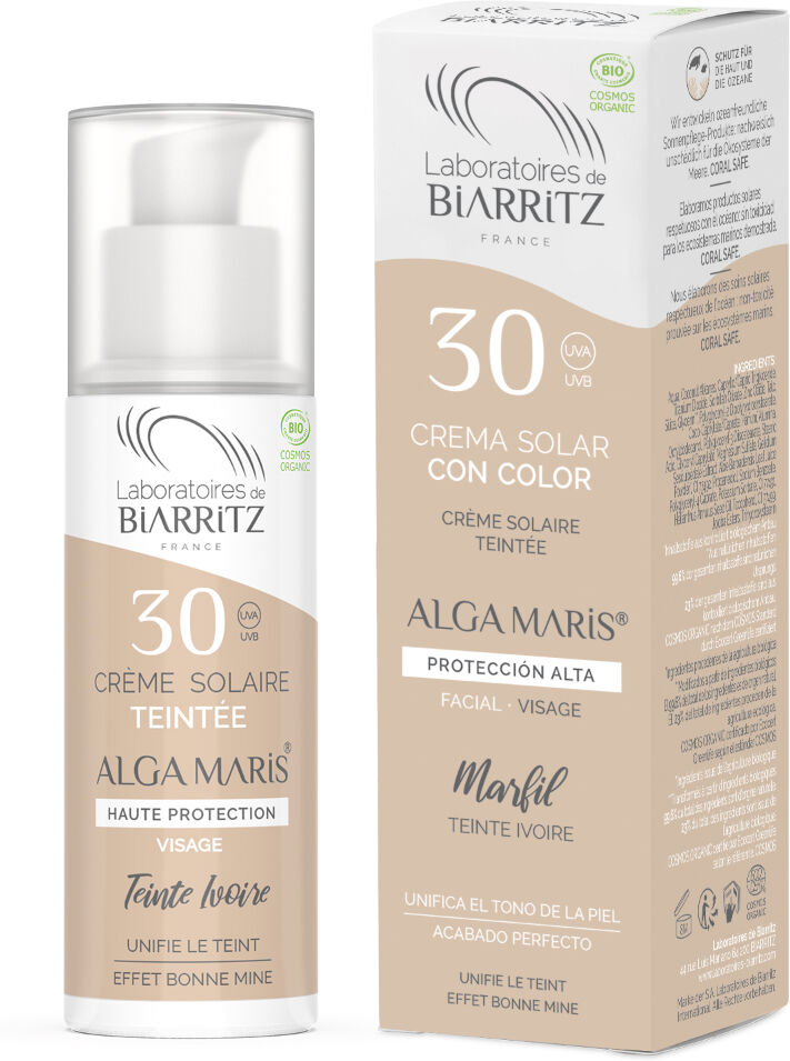 Lab. Biarritz Crema solar facial FPS 30 Alga Maris con color - Marfil