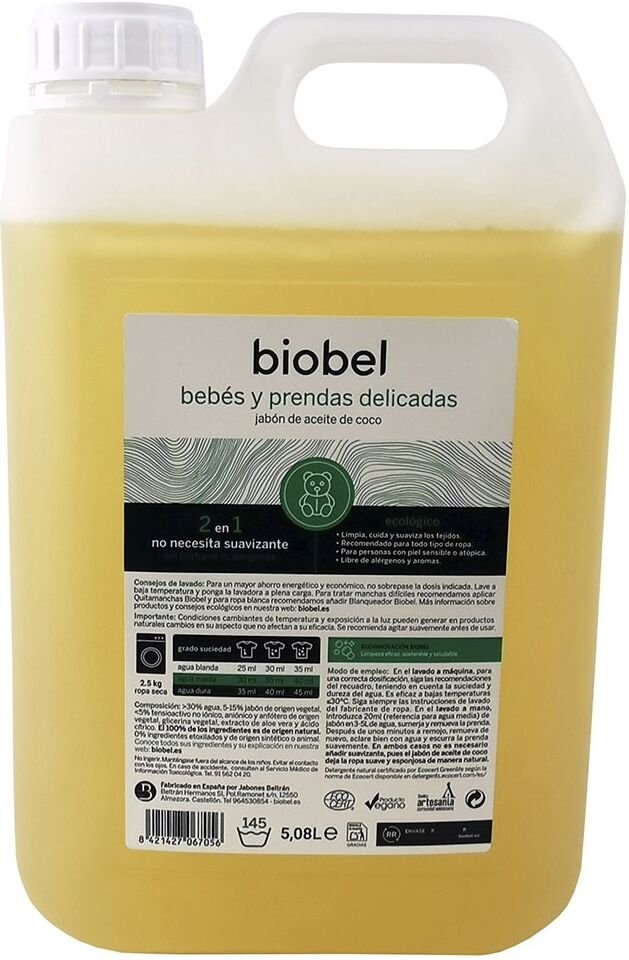 BioBel Detergente líquido ecológico para bebés y prendas delicadas (5,08 litros)