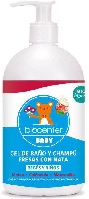 Biocenter Baño y Champú ecológico Bebés y Niños Fresas con Nata (500ml.)