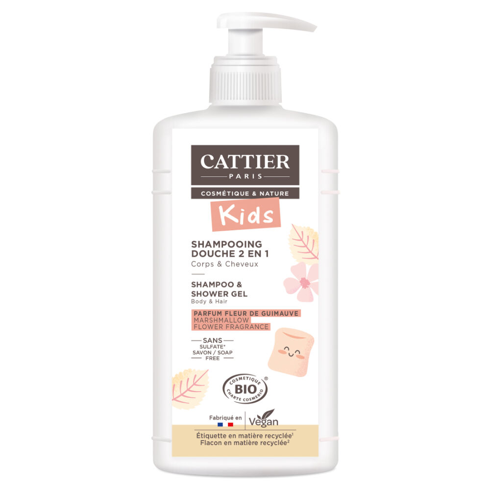 Cattier Champú y Gel de ducha 2 en 1 Kids con aroma a Malvavisco