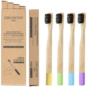 Biocenter Set de 4 cepillos de dientes de bambú para niños