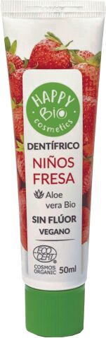 Happy Bio Cosmetics Dentífrico de fresa sin flúor para niños