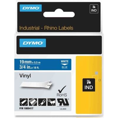 Dymo 1805417 IND Rhino cinta vinilo blanco sobre azul 19mm Dymo 1805417 IND Rhino cinta vinilo blanco sobre azul 19mm