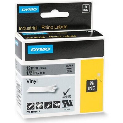 Dymo 1805413 IND Rhino cinta vinilo negro sobre gris 12mm Dymo 1805413 IND Rhino cinta vinilo negro sobre gris 12mm