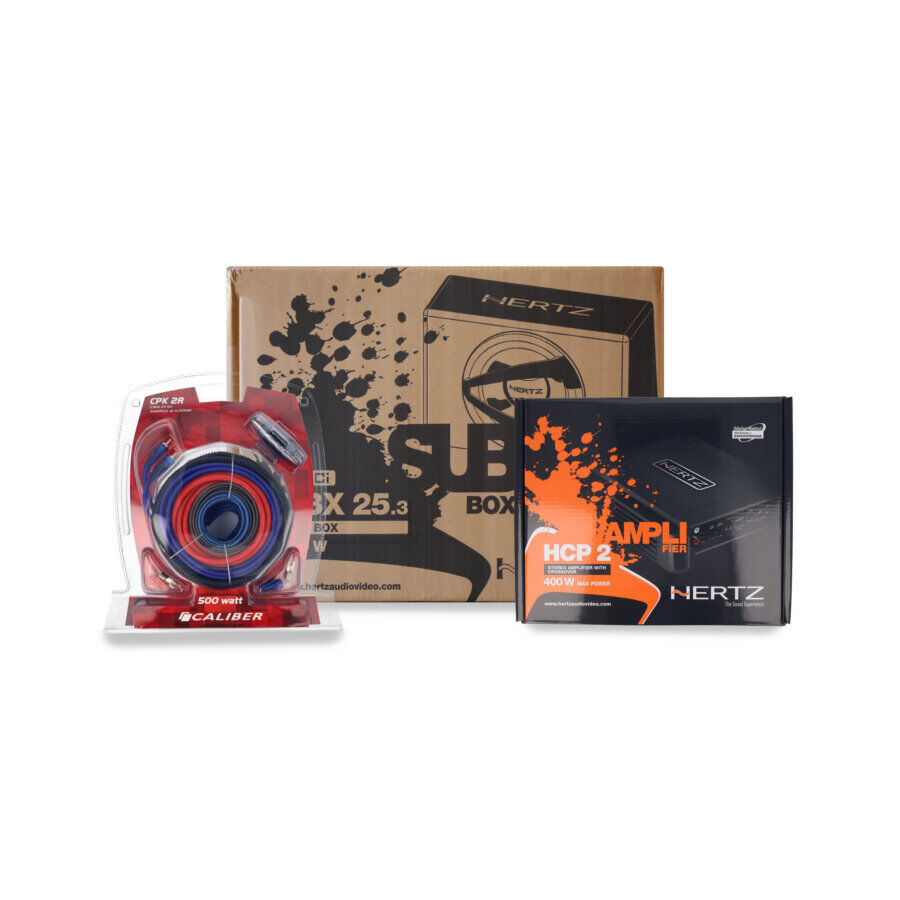 Kit Amplificador Hertz + Cajón Con Subwoofer De 10 Hertz + Kit Cableado De