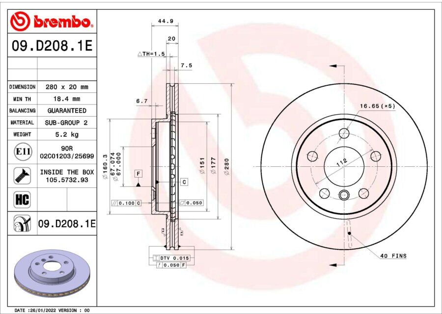 1 Disco De Freno Brembo Para Eje Delantero Dp24034