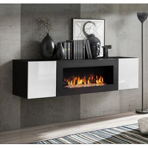 Armario colgante con chimenea  modelo Krista lumbre (160x40cm) en negro y blanco