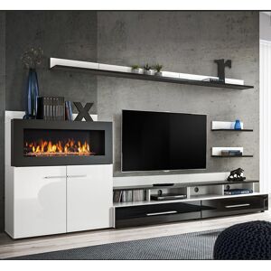 Mueble de Salón con Chimenea Bioetanol Erica Blanco y Negro