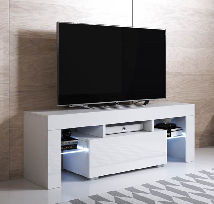 Blanco Mueble TV modelo Elio (130x45cm) color blanco con LED