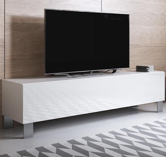 Blanco Mueble TV modelo Luke H2 (160x42cm) color blanco con patas de aluminio