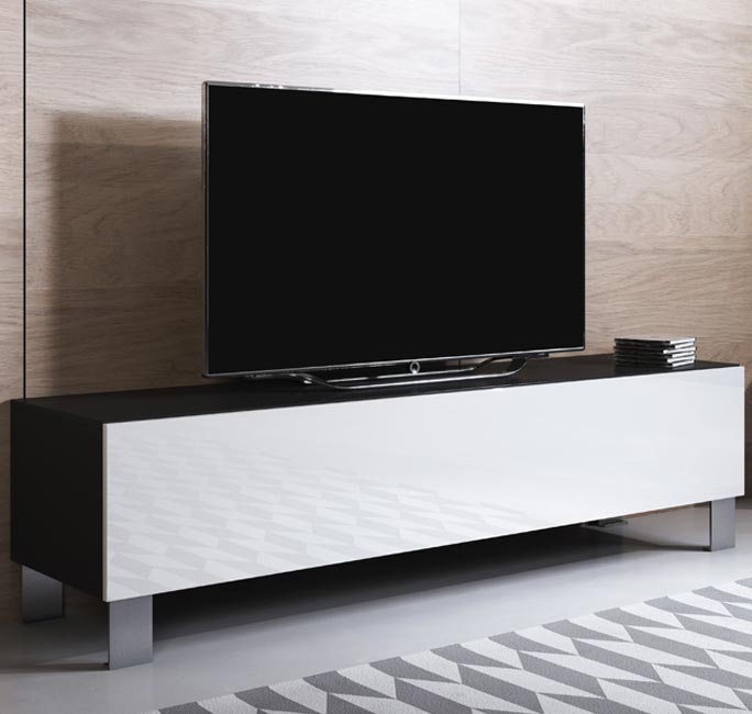 Mueble TV modelo Luke H2 (160x42cm) color negro y blanco con patas de aluminio