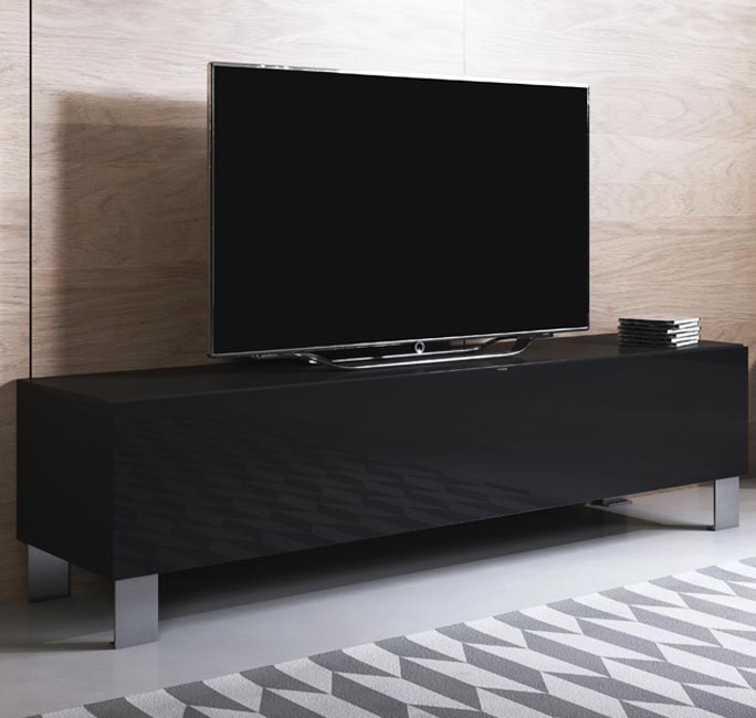 Mueble TV modelo Luke H2 (160x42cm) color negro con patas de aluminio