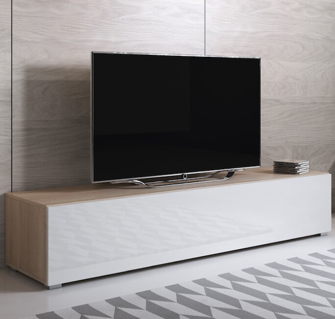 Mueble TV modelo Luke H2 (160x32cm) color sonoma y blanco con patas estándar