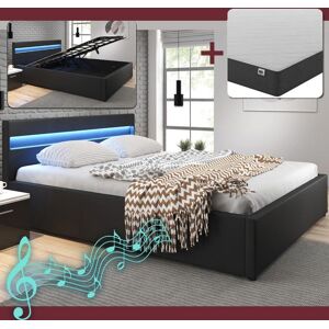 Cama de matrimonio canapé con música (subwoofer)  Bahia en color negro con colchón (150x190cm)