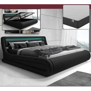 Cama de matrimonio con canapé Rodas en color negro con colchón (150x190cm)