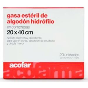 ACOFAR gasa estéril algodón hidrófilo 20x40cm 20uds ACOFAR gasa estéril algodón hidrófilo 20x40cm 20uds